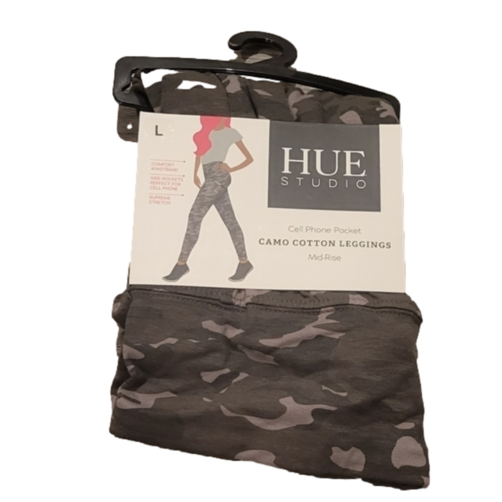 Women's Camo Print Mid-Rise Cotton Cell Phone Side Pocket Leggings Size Large - Picture 3 of 9
